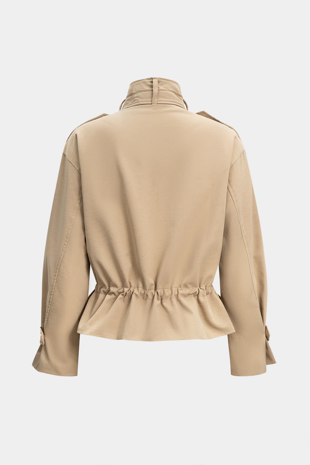 High Collar Pocket Drawstring Long Sleeve Jacket - Image 2