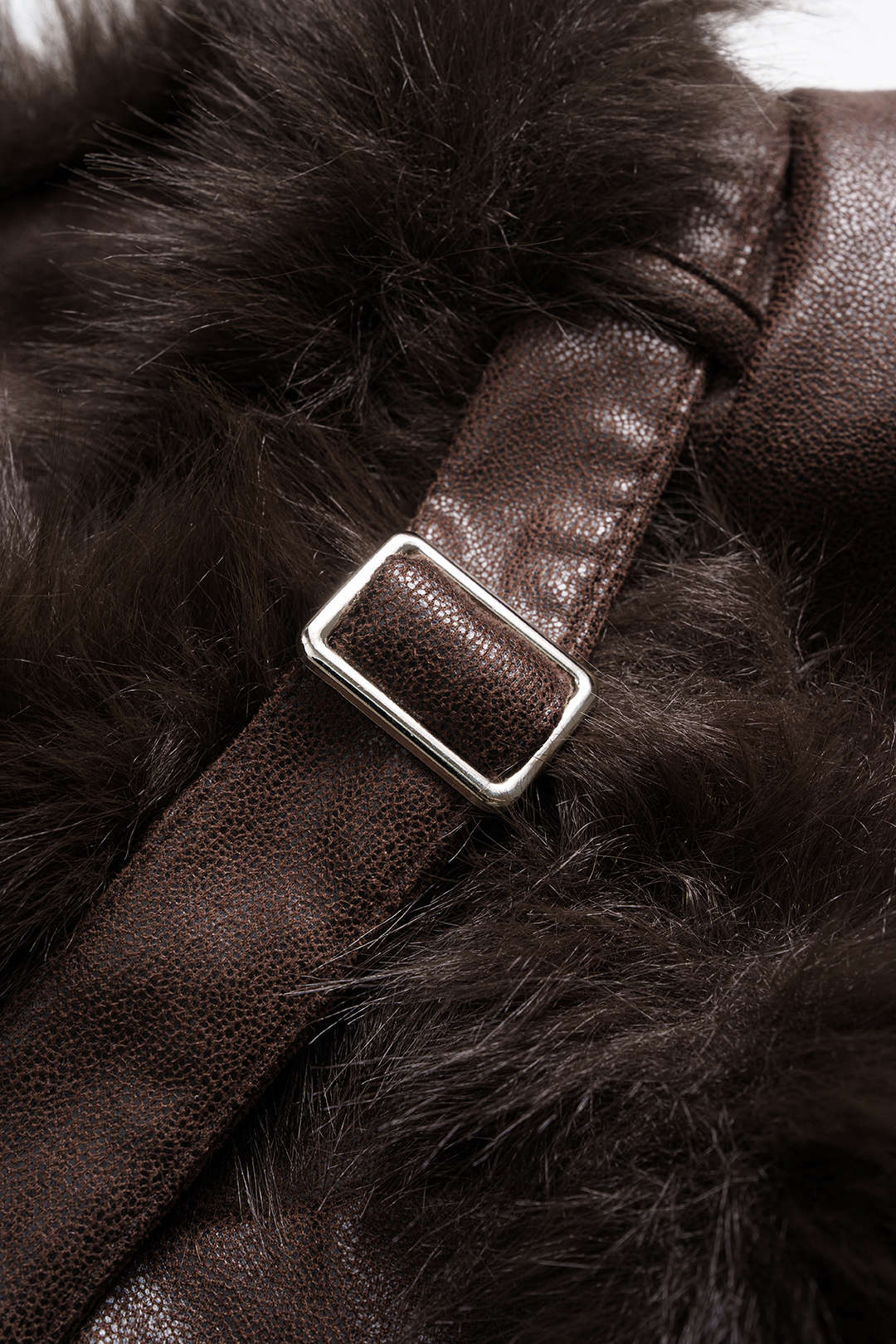 Faux Leather Fur Patchwork Stand Collar Jacket - Image 3
