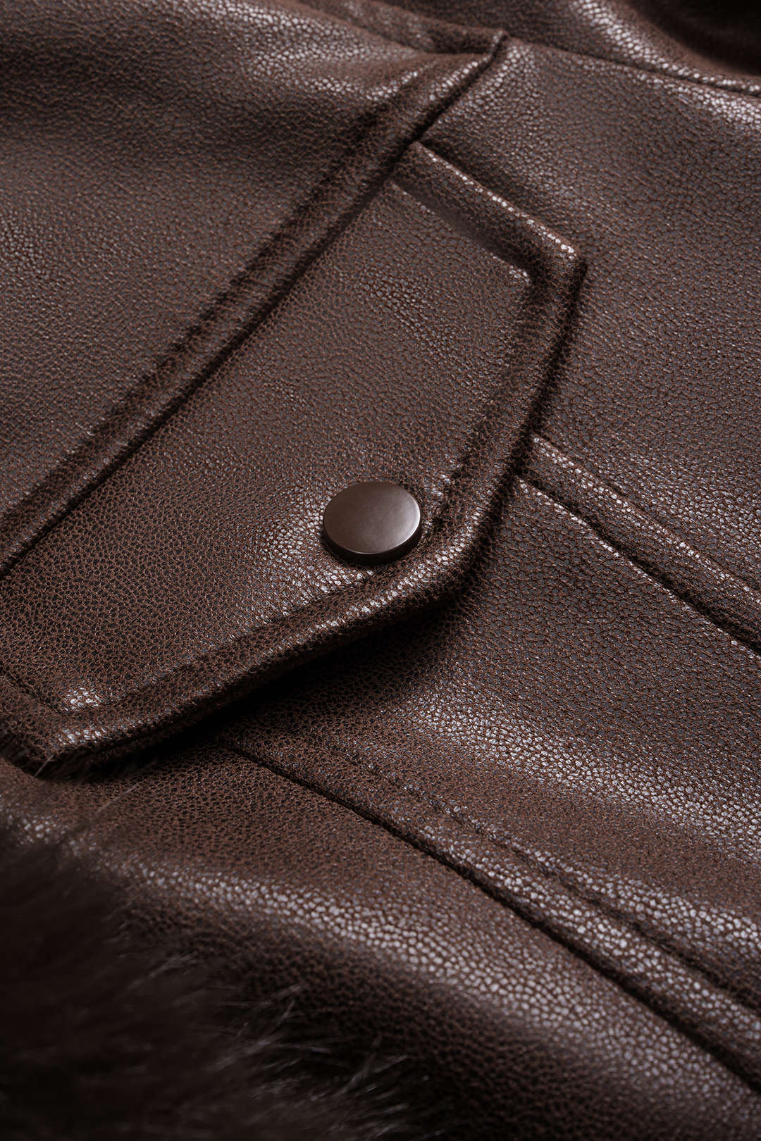 Faux Leather Fur Patchwork Stand Collar Jacket - Image 4