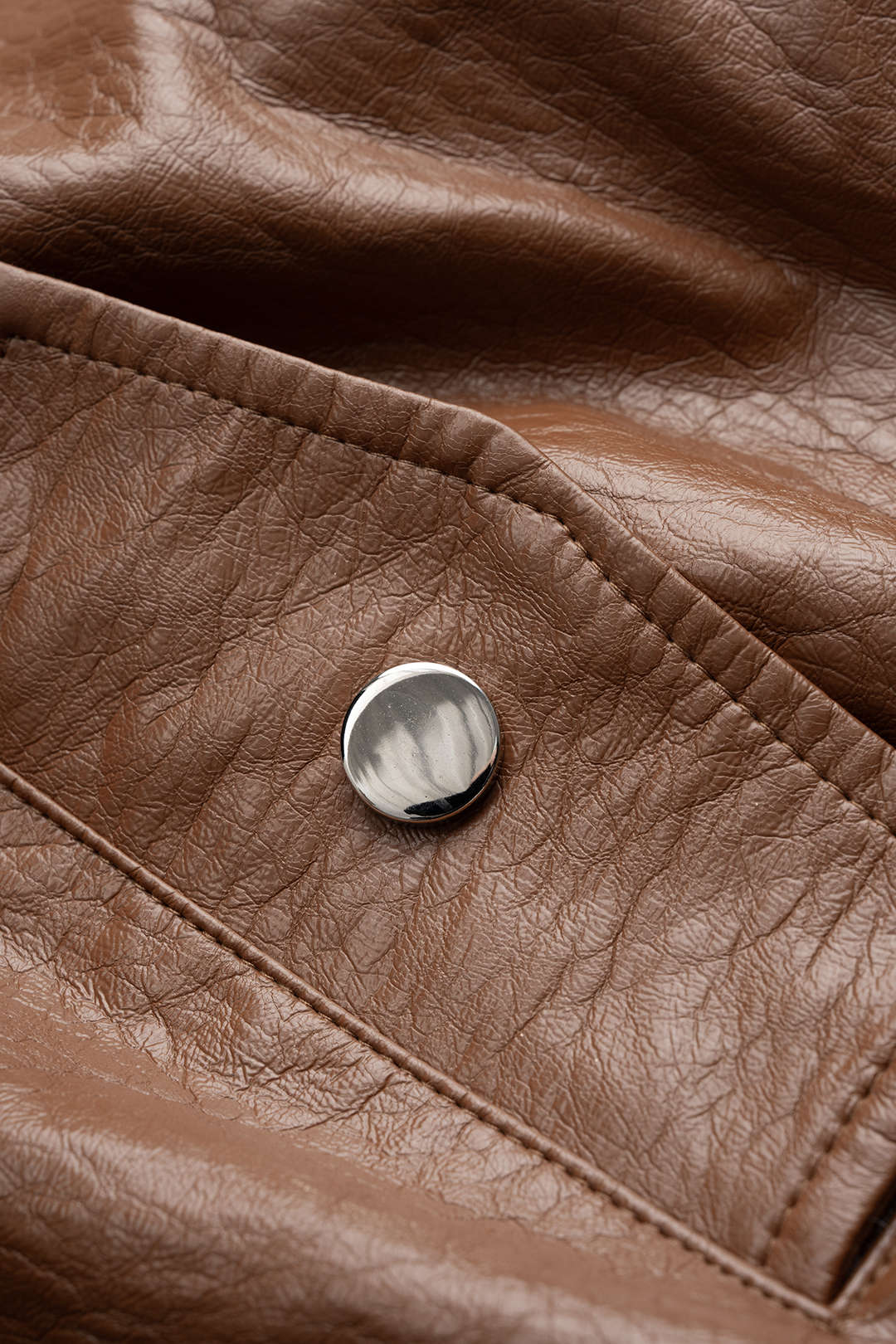 Faux Leather Stand Collar Cropped Jacket - Image 3