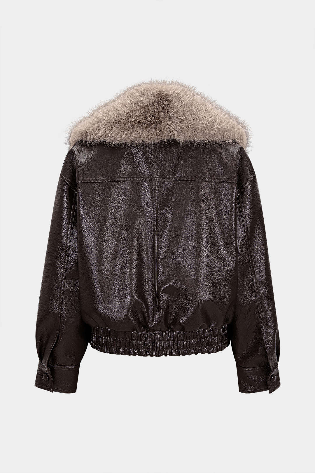 Faux Leather V-Neck Detachable Collar Jacket - Image 2