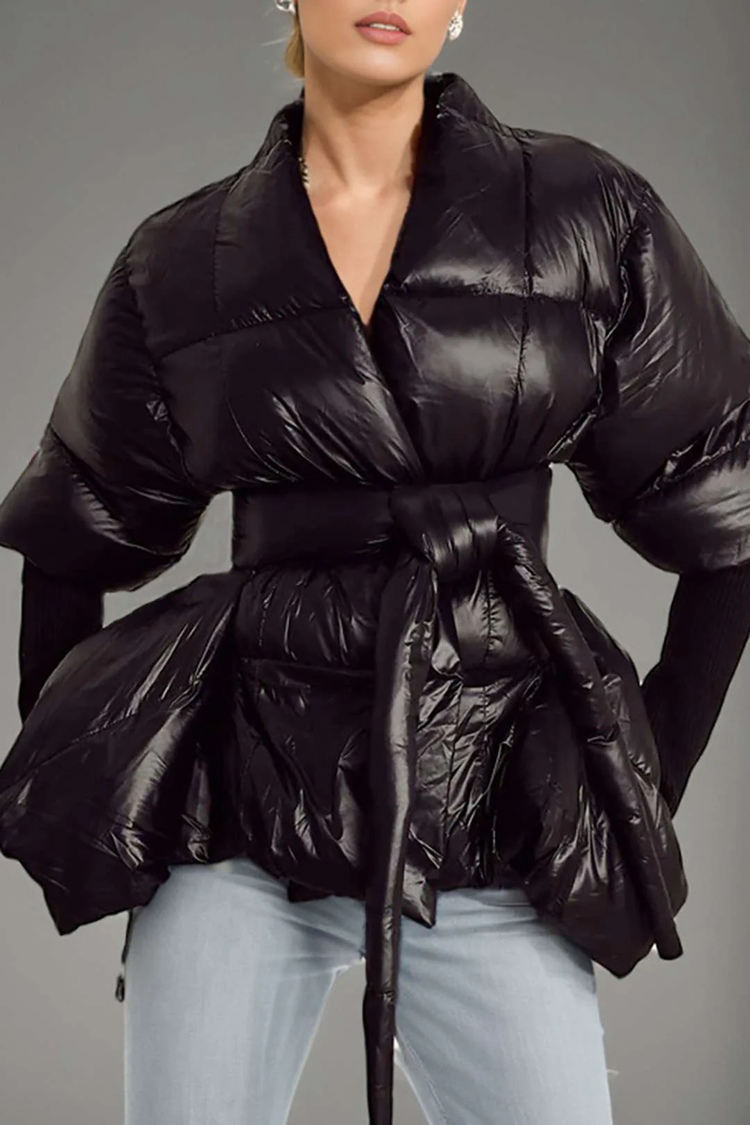 Solid Padded Belted Puffer - Image 3