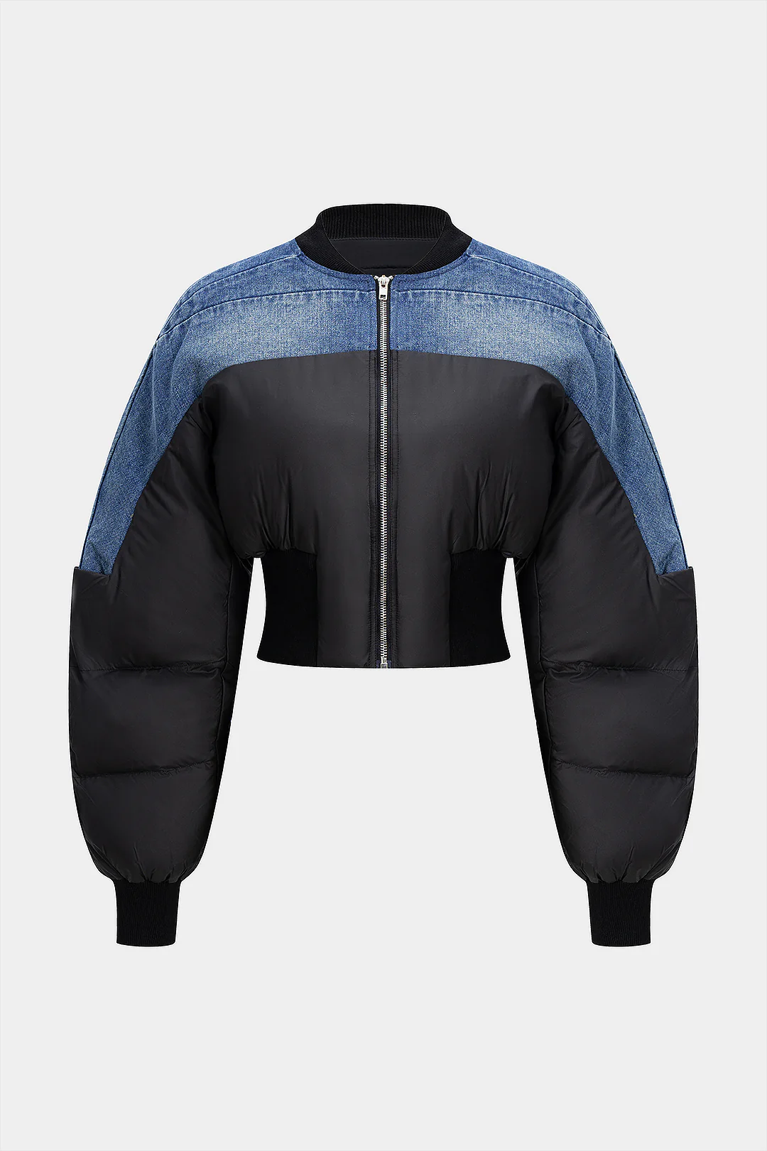 Demin Patchwork Zipper Puffer