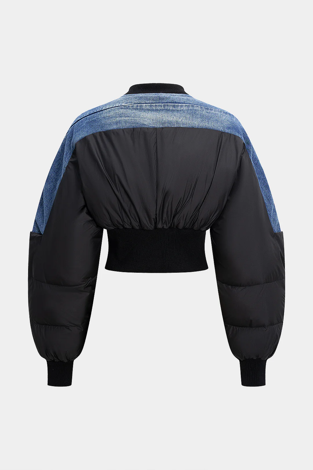 Demin Patchwork Zipper Puffer - Image 2