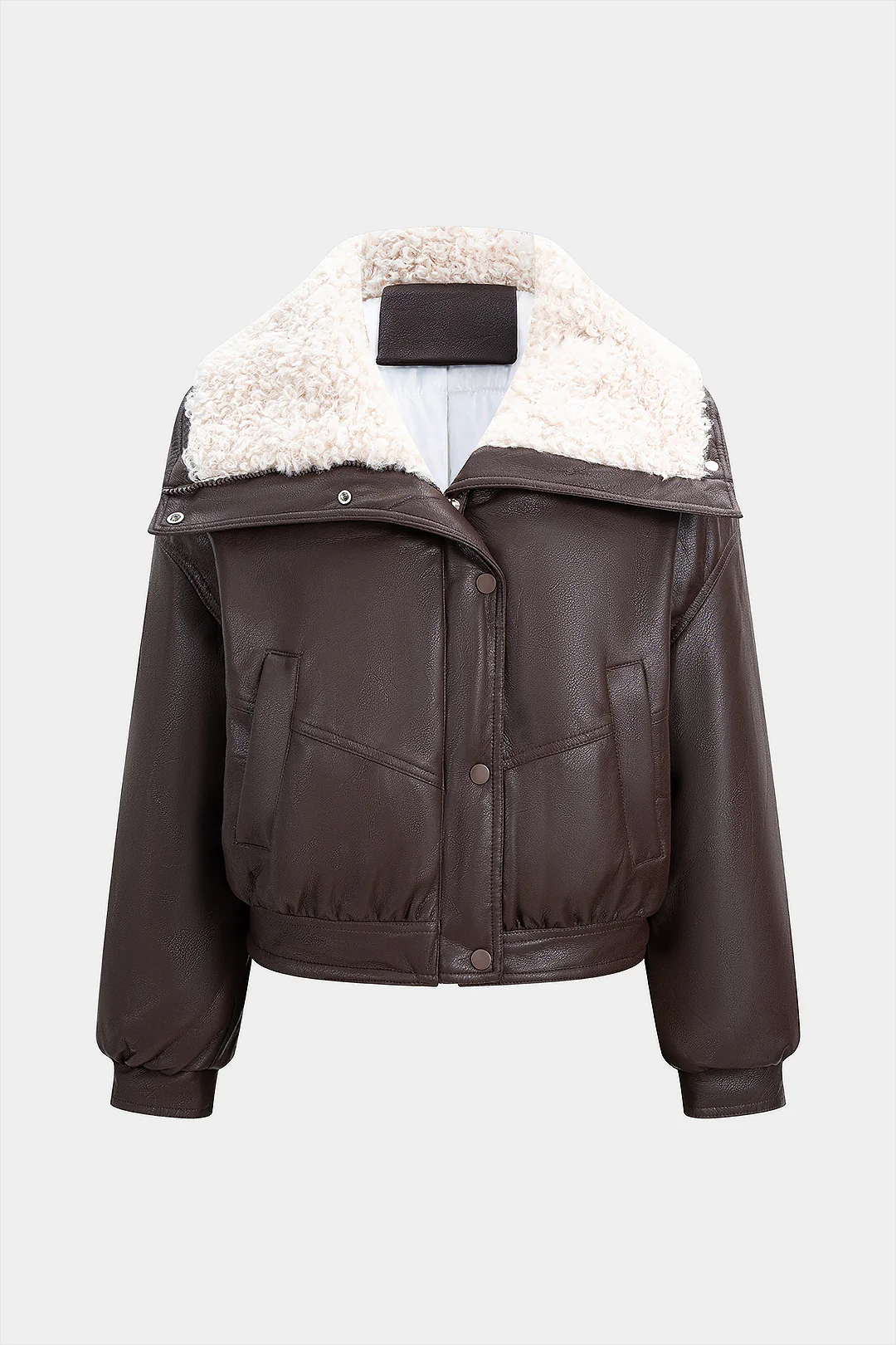 Faux Leather Patchwork Zipper Pocket Puffer
