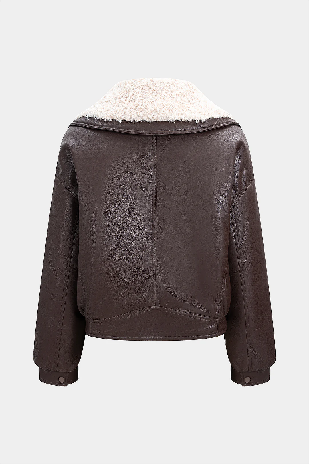 Faux Leather Patchwork Zipper Pocket Puffer - Image 2