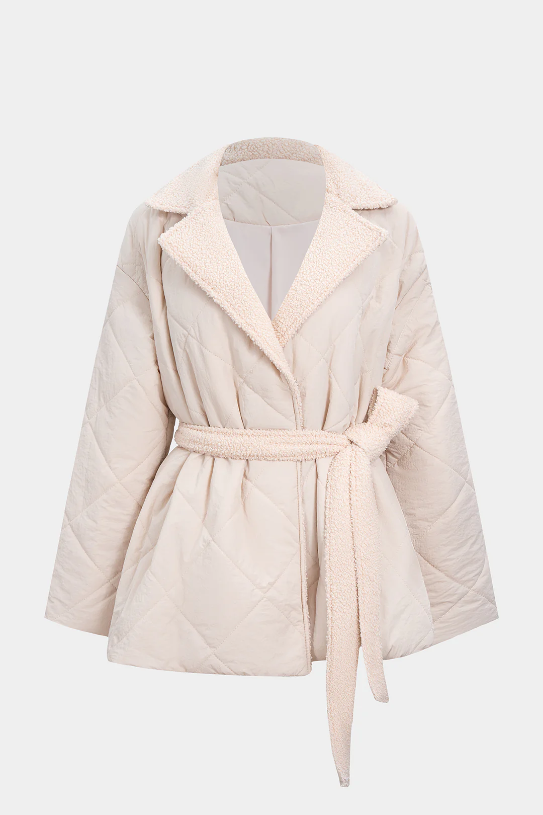 Notched Lapel Tie-Up Belted Puffer