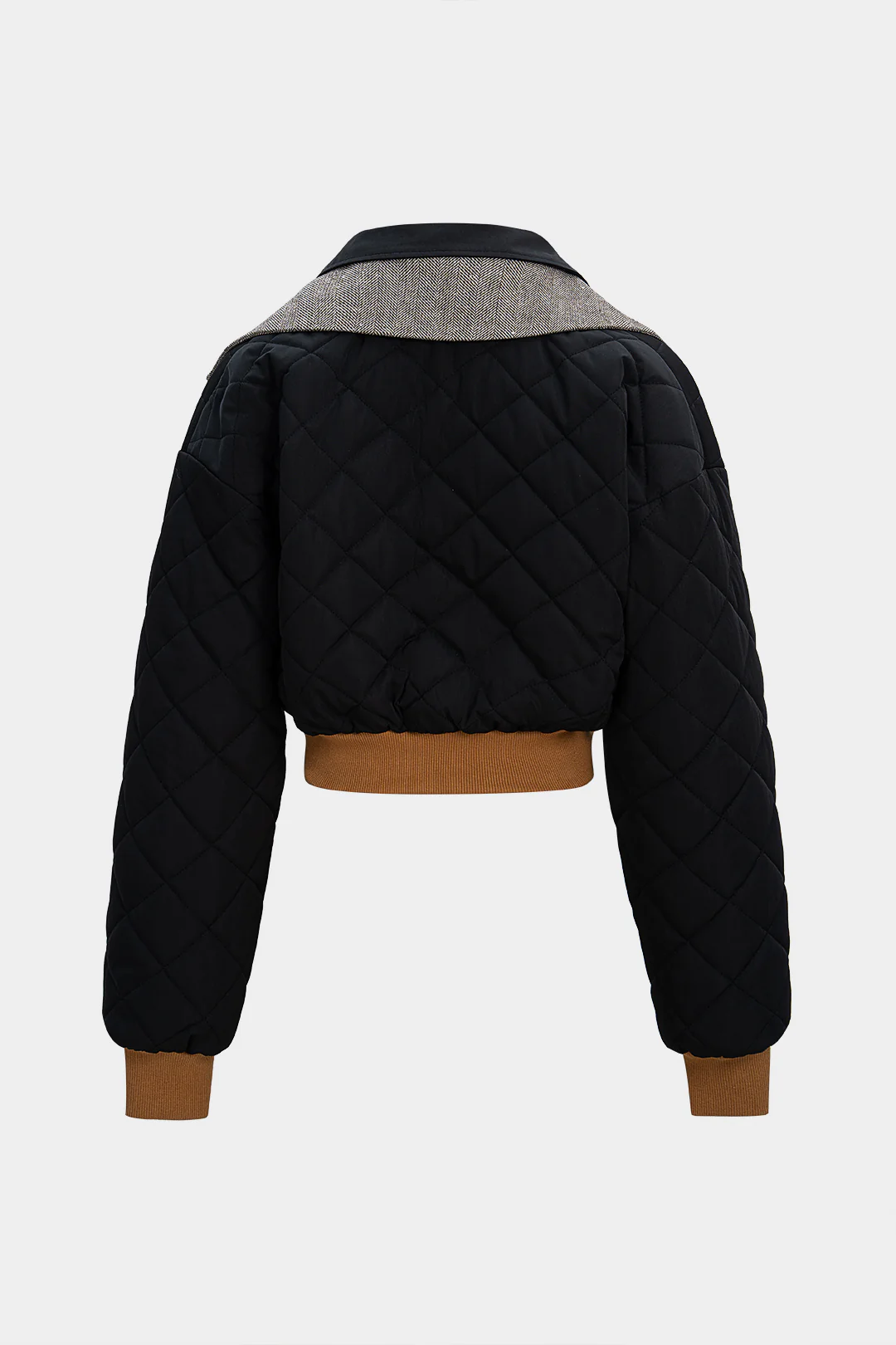 Notched Lapel Patchwork Stitching Detail Puffer - Image 2
