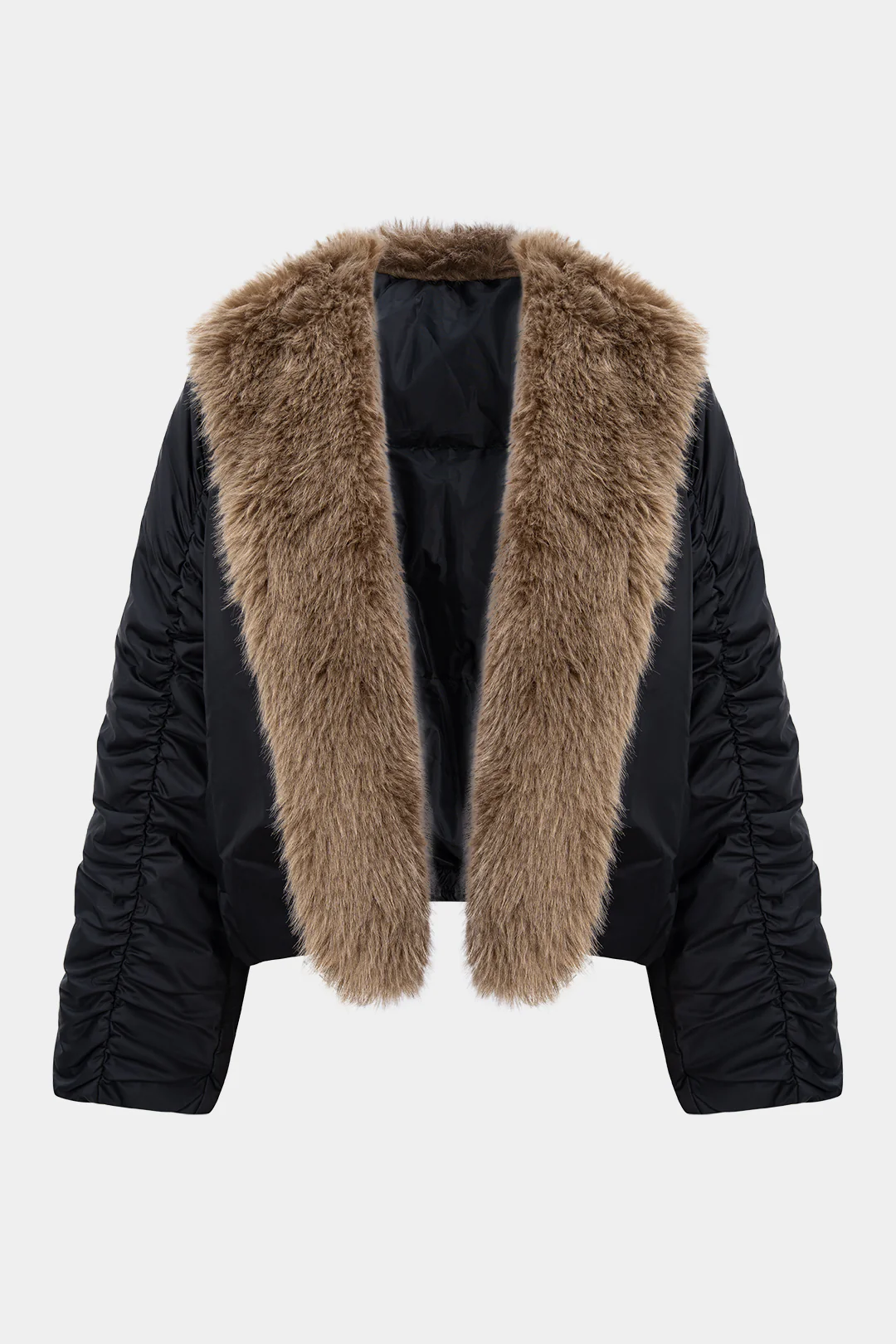 Faux Fur Collar Patchwork Puffer - Image 5