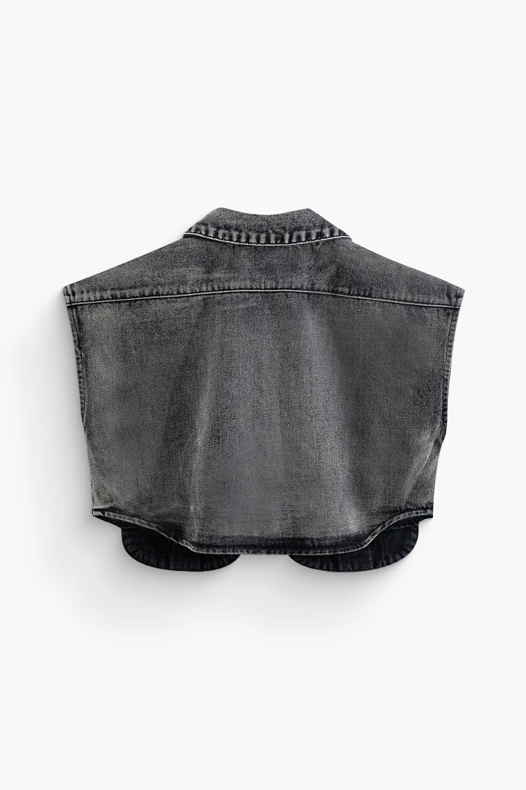 Asymmetric Button Up Flap Pocket Crop Denim Vest - Image 2
