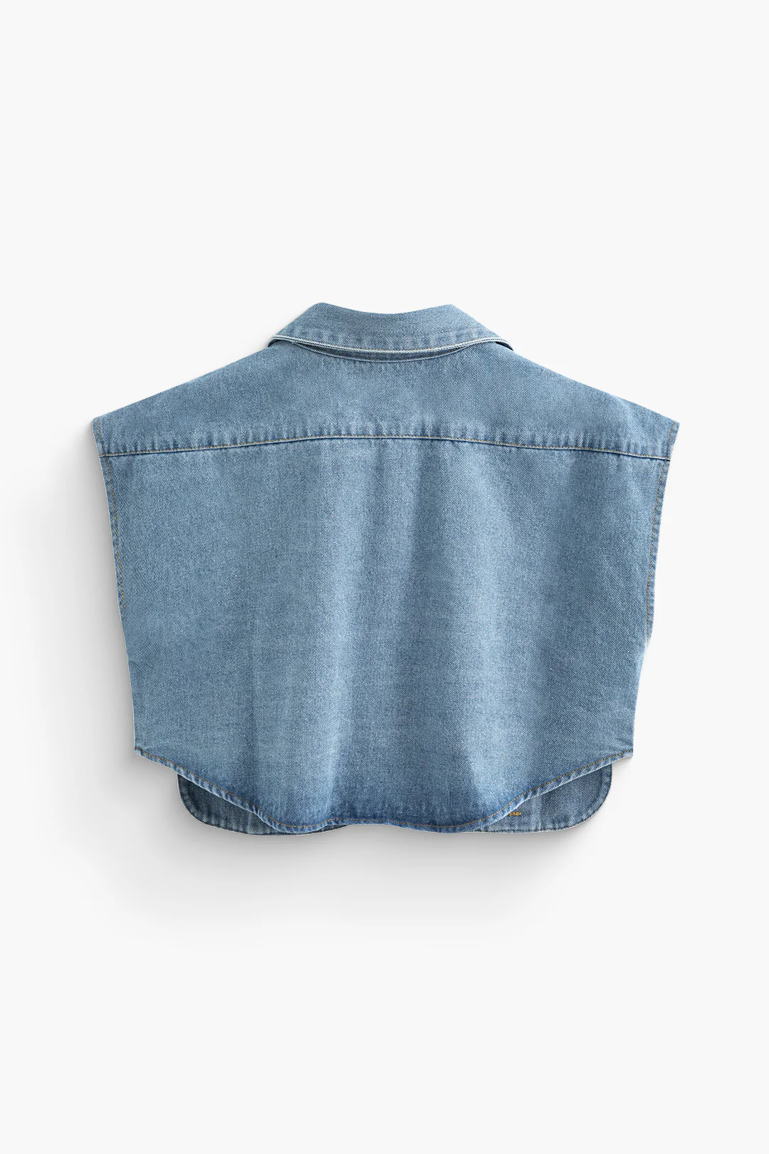 Asymmetric Button Up Flap Pocket Crop Denim Vest - Image 6