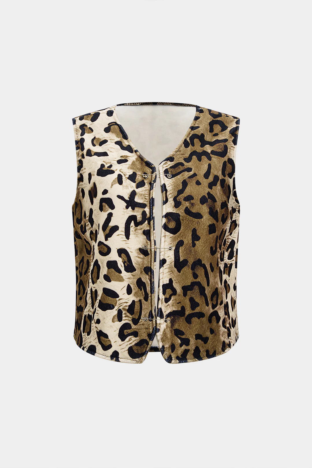 Woolen Leopard Print Hollow Out Vest - Image 2