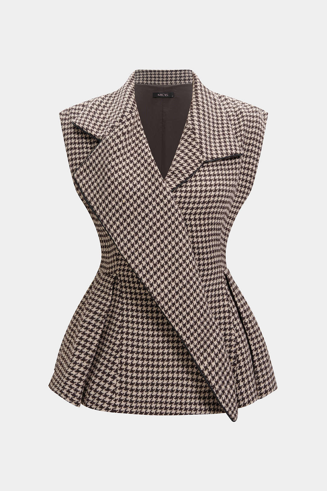 Houndstooth Print Tweed Notched Lapel Vest - Image 6