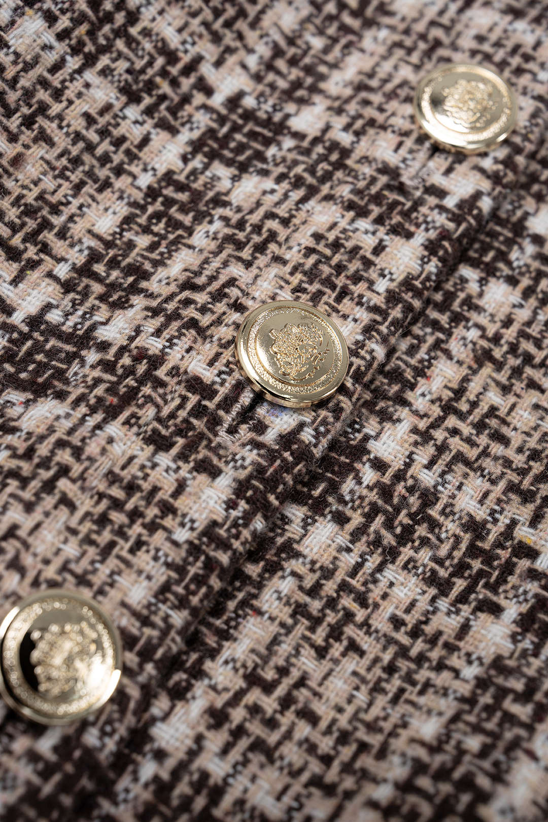 Tweed Plaid Print Patchwork Button Long-Sleeve Top - Image 3