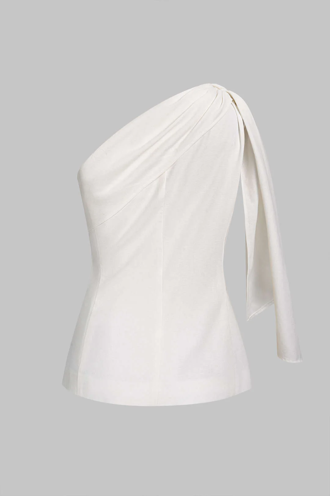 Linen One Shoulder Knotted Asymmetrical Tank Top - Image 2