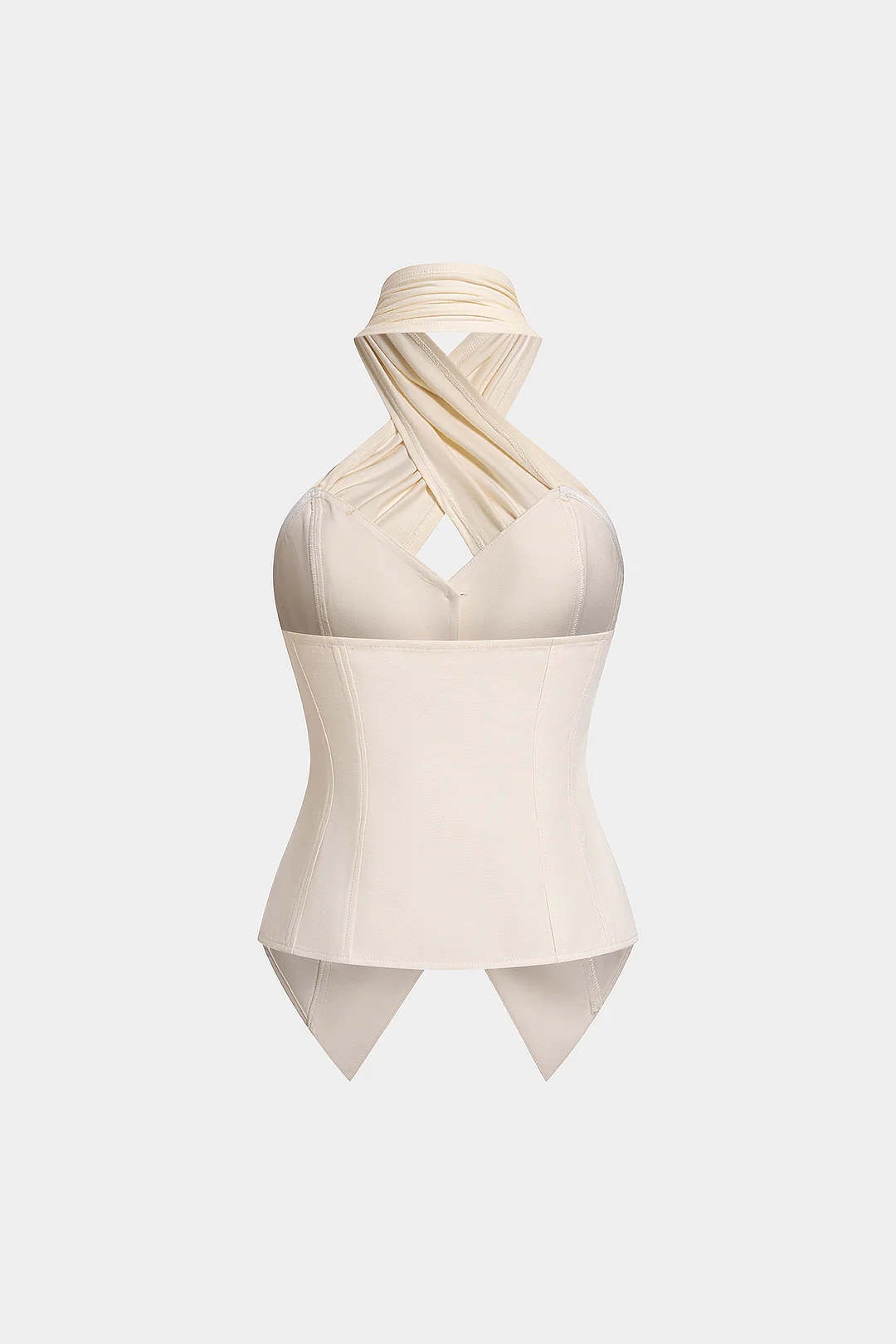 Patchwork Crossed Halter Neck Metallic Button Vest - Image 2