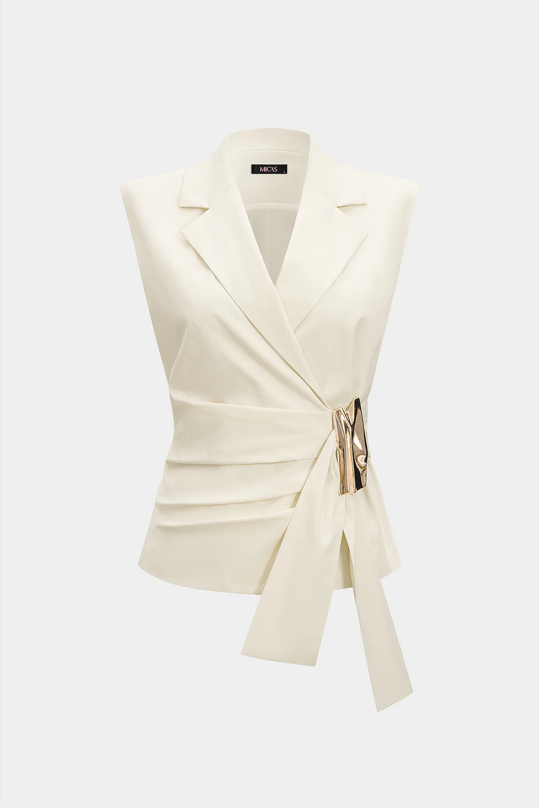 Notched Lapel Asymmetrical Metallic Ruched Vest