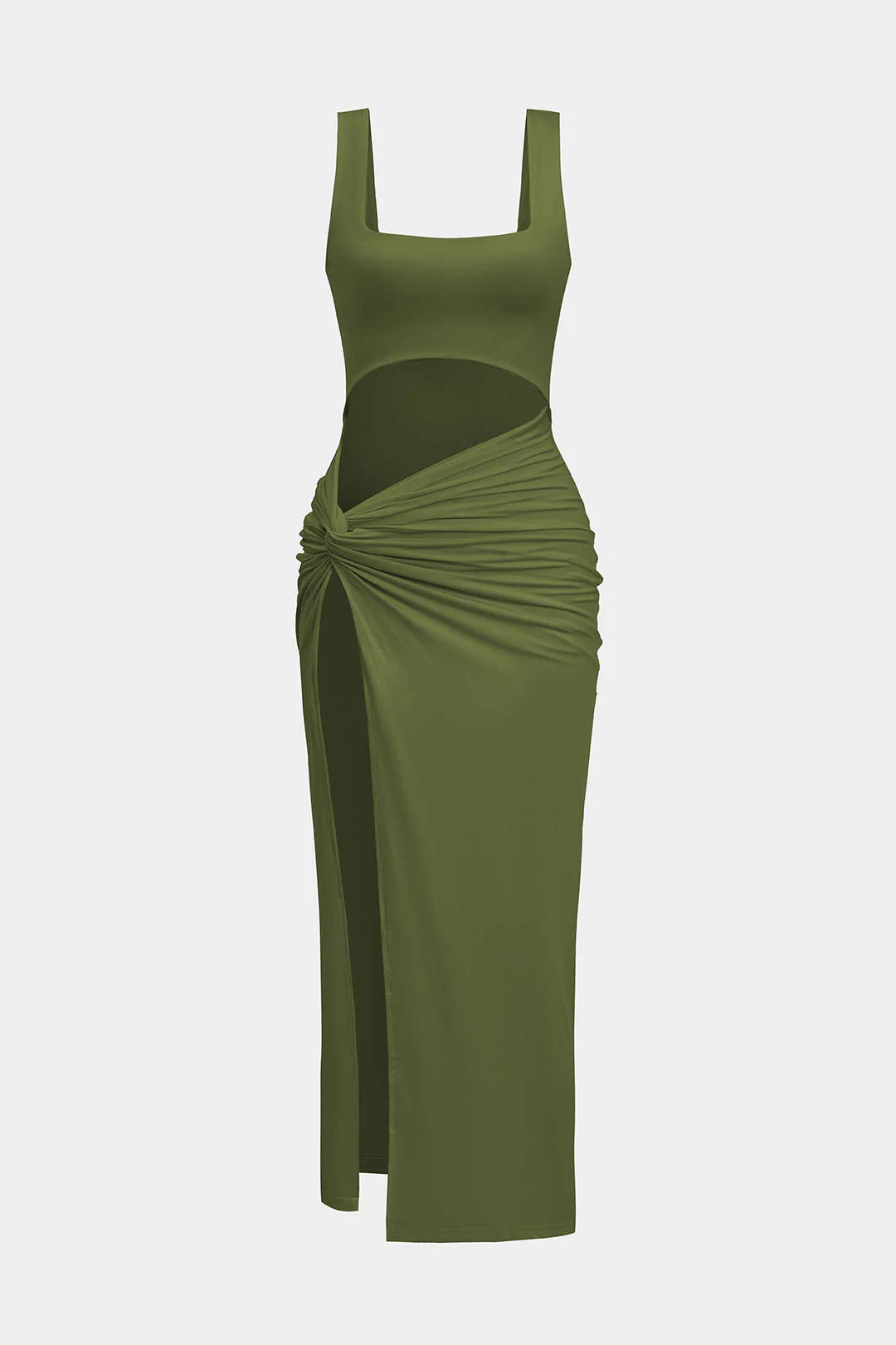 Solid Twist Front Cut Out Slit Midi Dress - Image 10