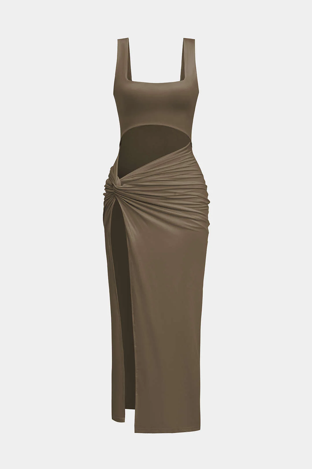 Solid Twist Front Cut Out Slit Midi Dress - Image 11