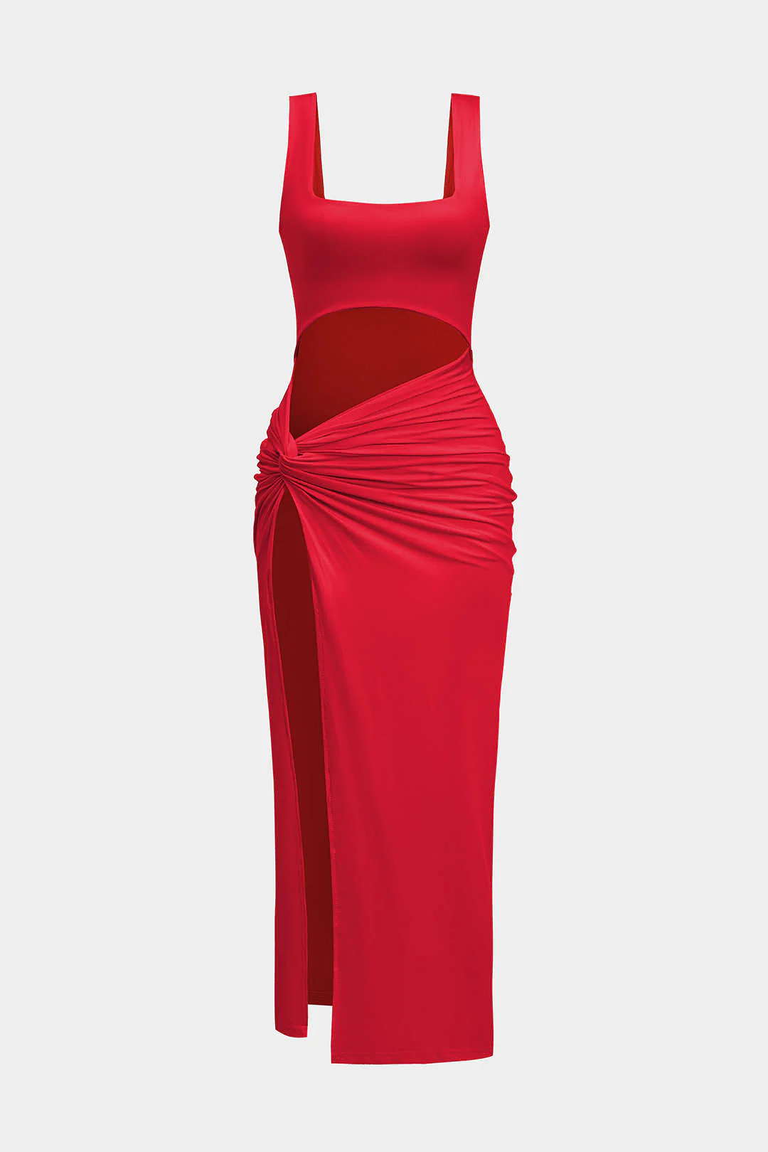 Solid Twist Front Cut Out Slit Midi Dress - Image 4