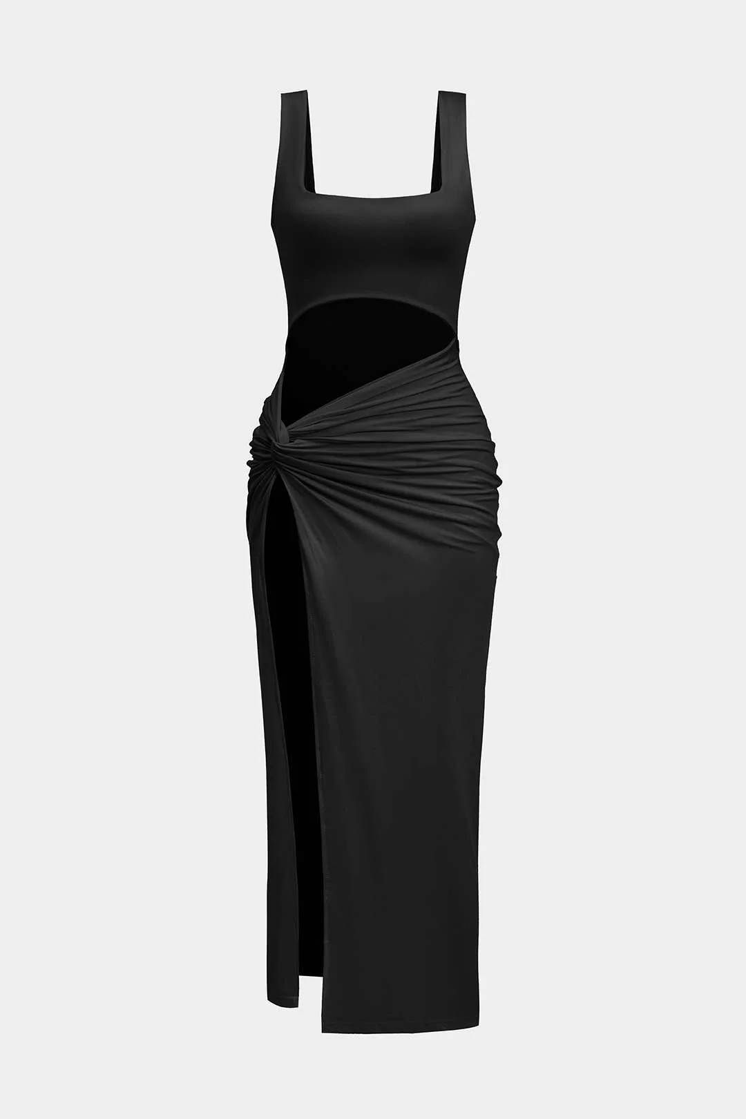 Solid Twist Front Cut Out Slit Midi Dress - Image 5