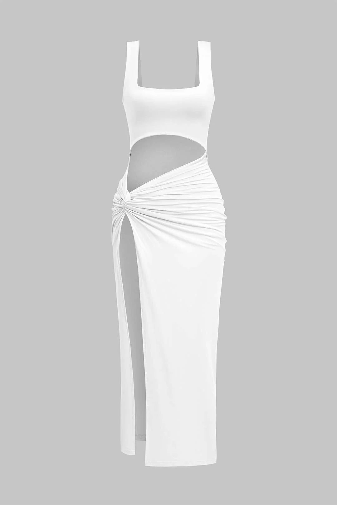 Solid Twist Front Cut Out Slit Midi Dress - Image 6