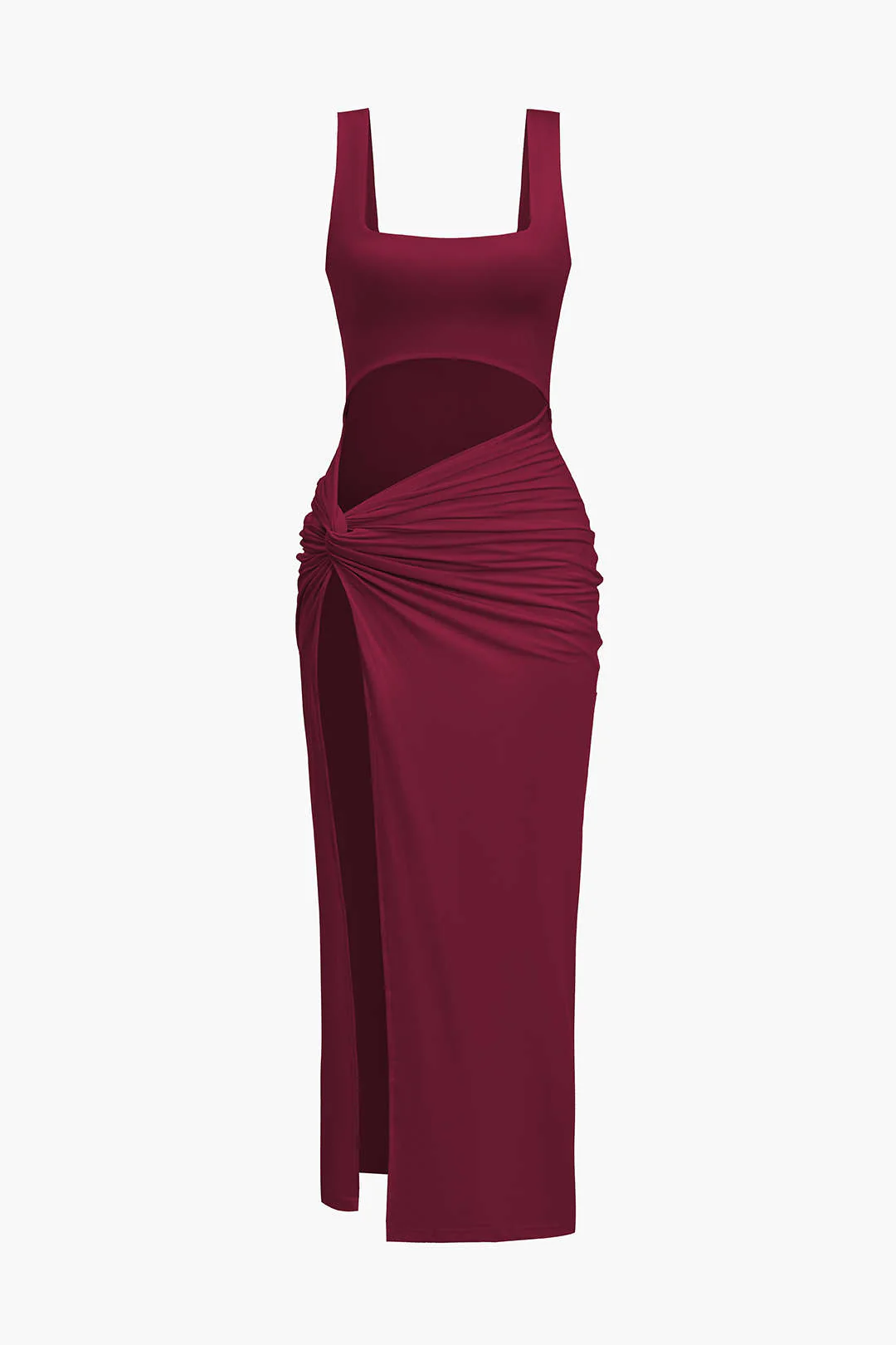 Solid Twist Front Cut Out Slit Midi Dress - Image 7