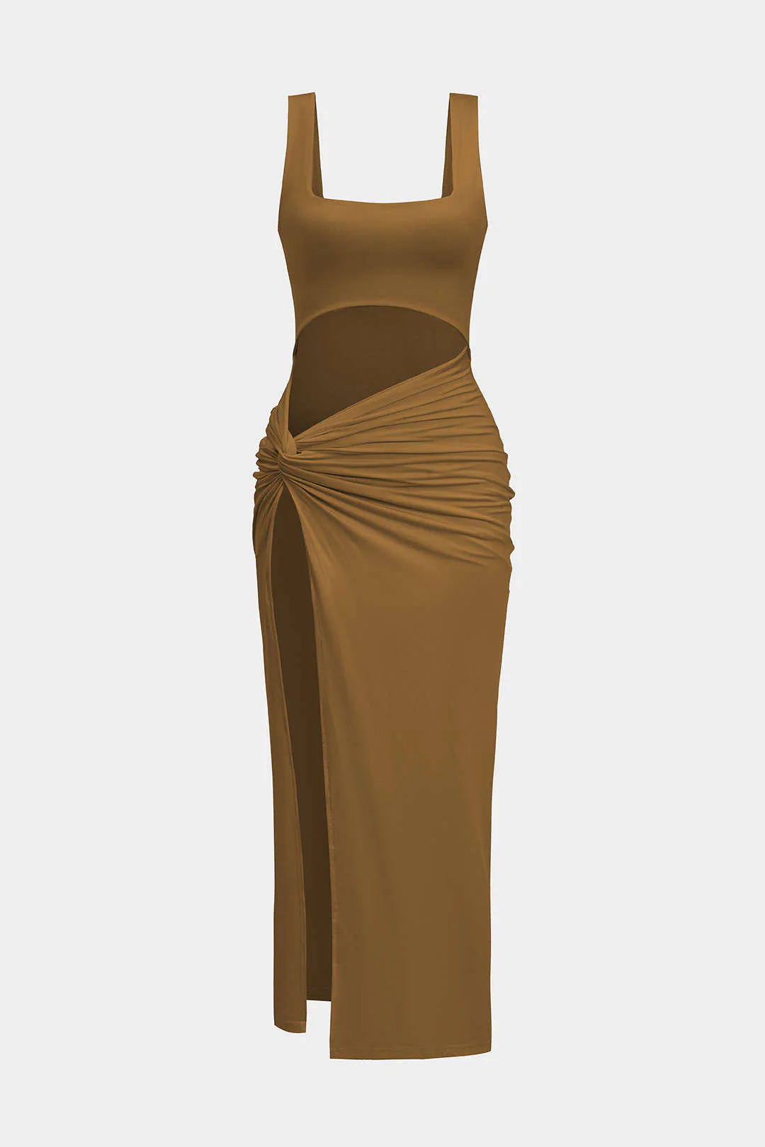 Solid Twist Front Cut Out Slit Midi Dress - Image 8