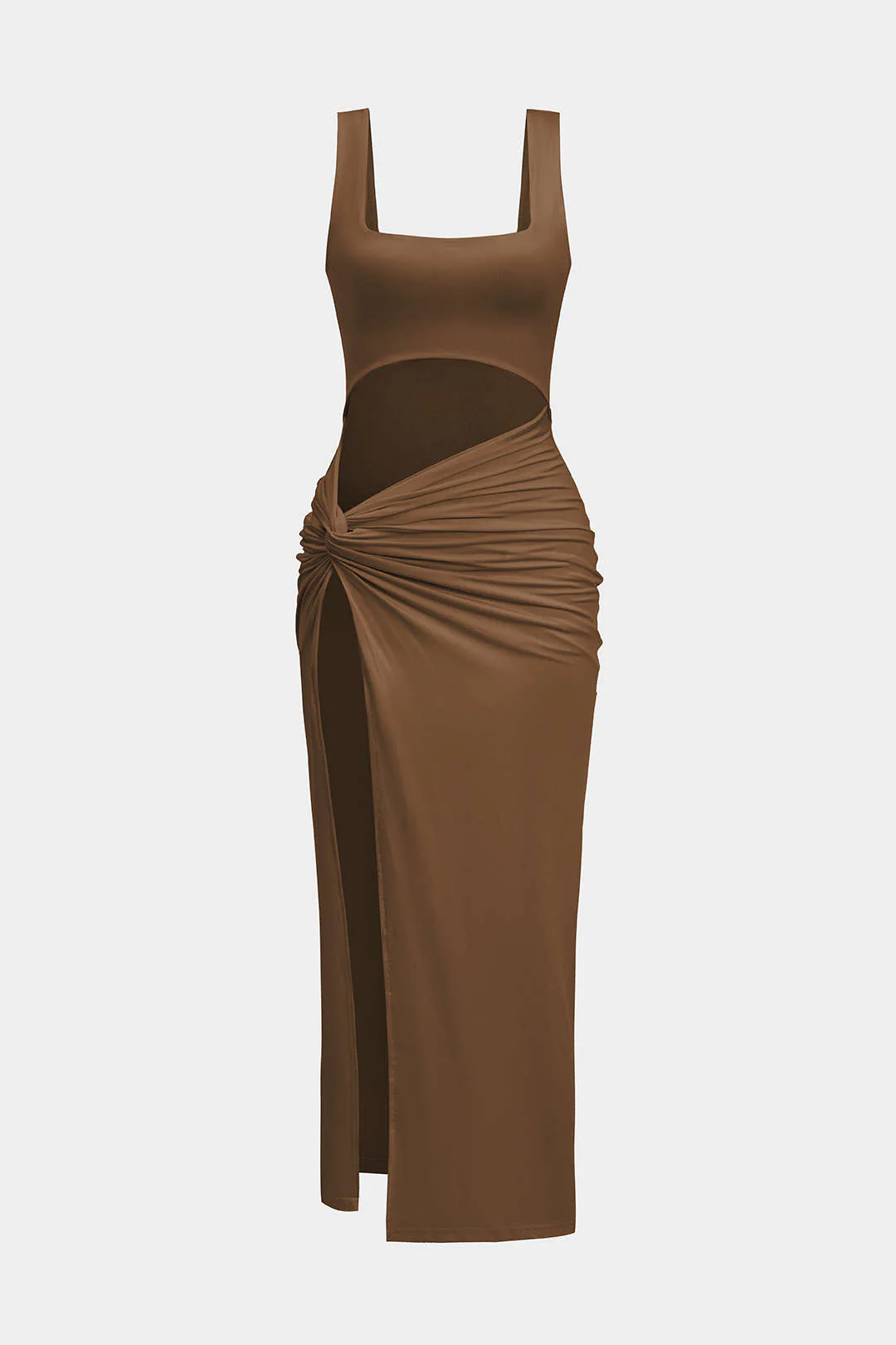 Solid Twist Front Cut Out Slit Midi Dress - Image 9