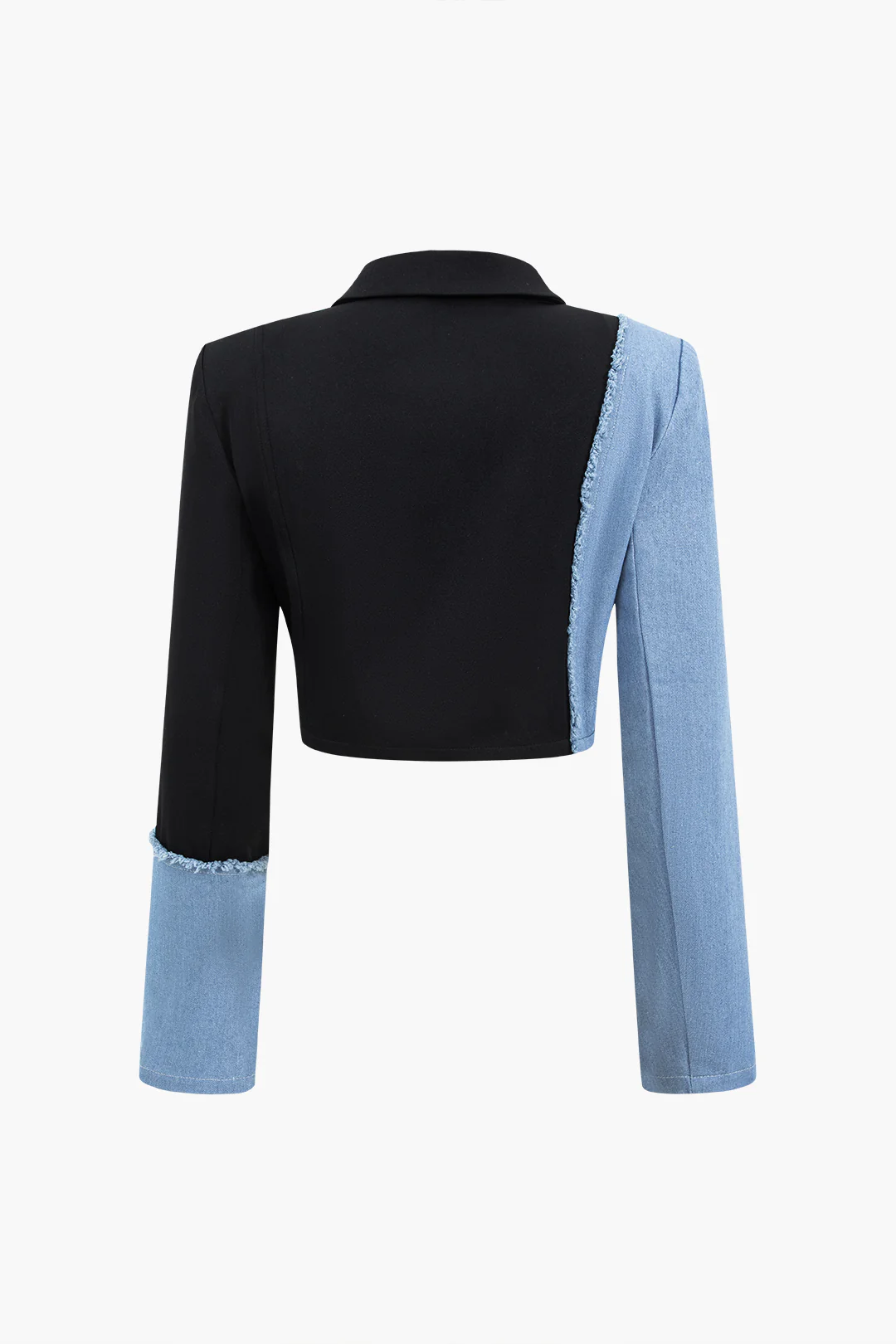 Patchwork Denim Notched Lapel Blazer And Skirt Set - Image 3