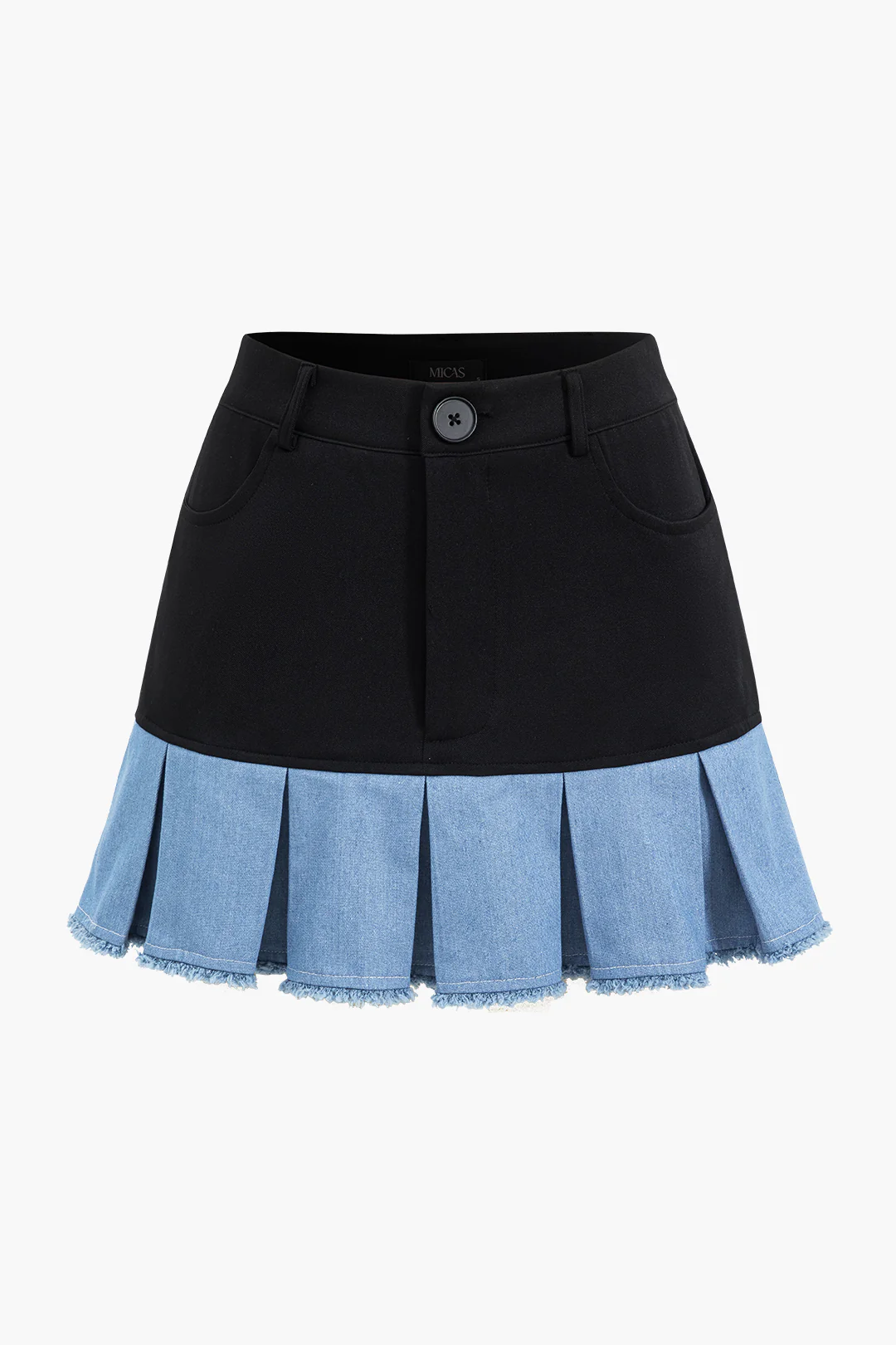 Patchwork Denim Notched Lapel Blazer And Skirt Set - Image 4