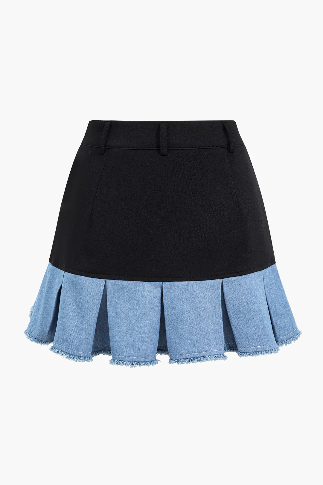 Patchwork Denim Notched Lapel Blazer And Skirt Set - Image 5