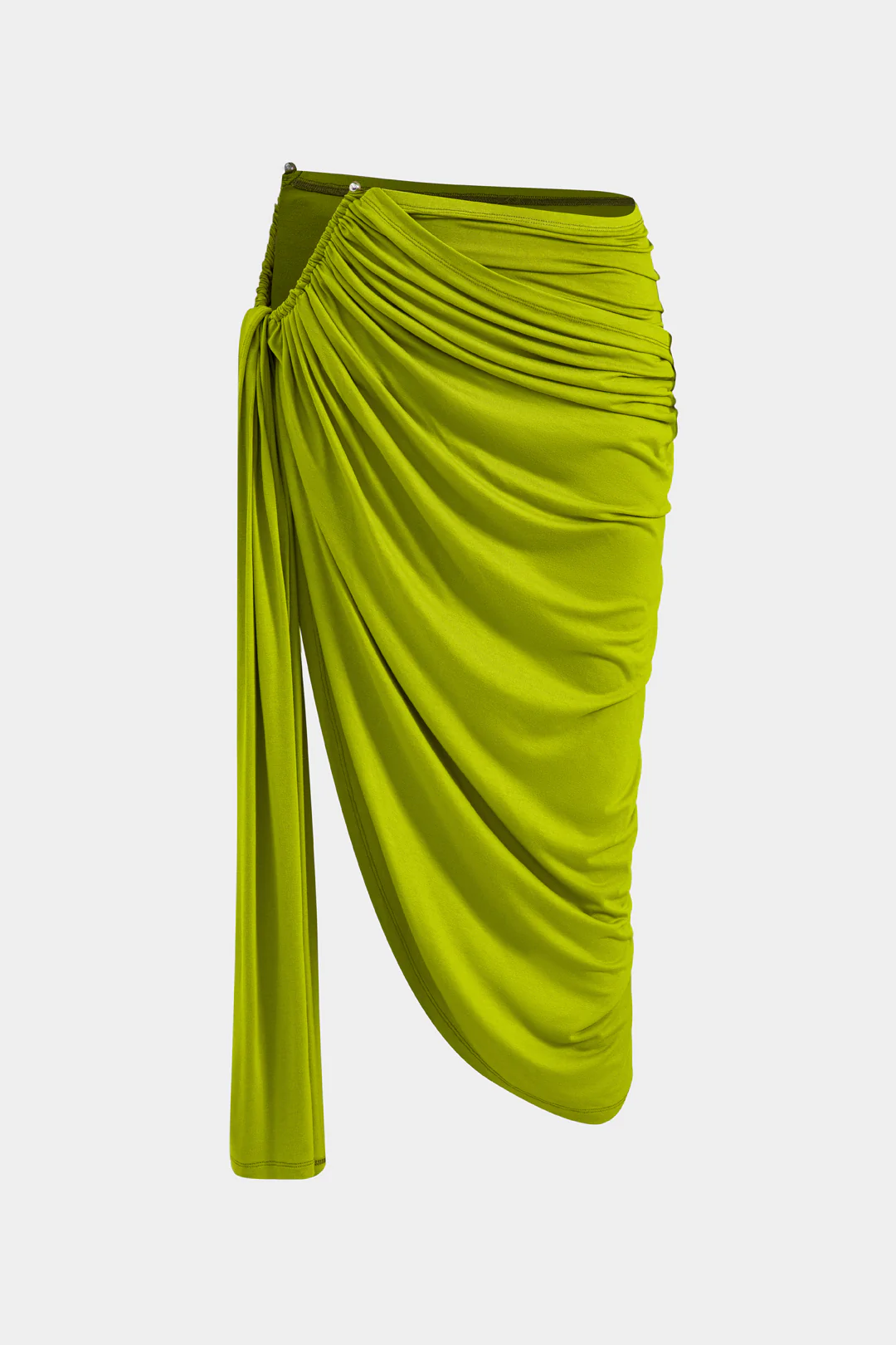 Solid Ruched Top And Metal Asymmetrical Skirt Set - Image 4