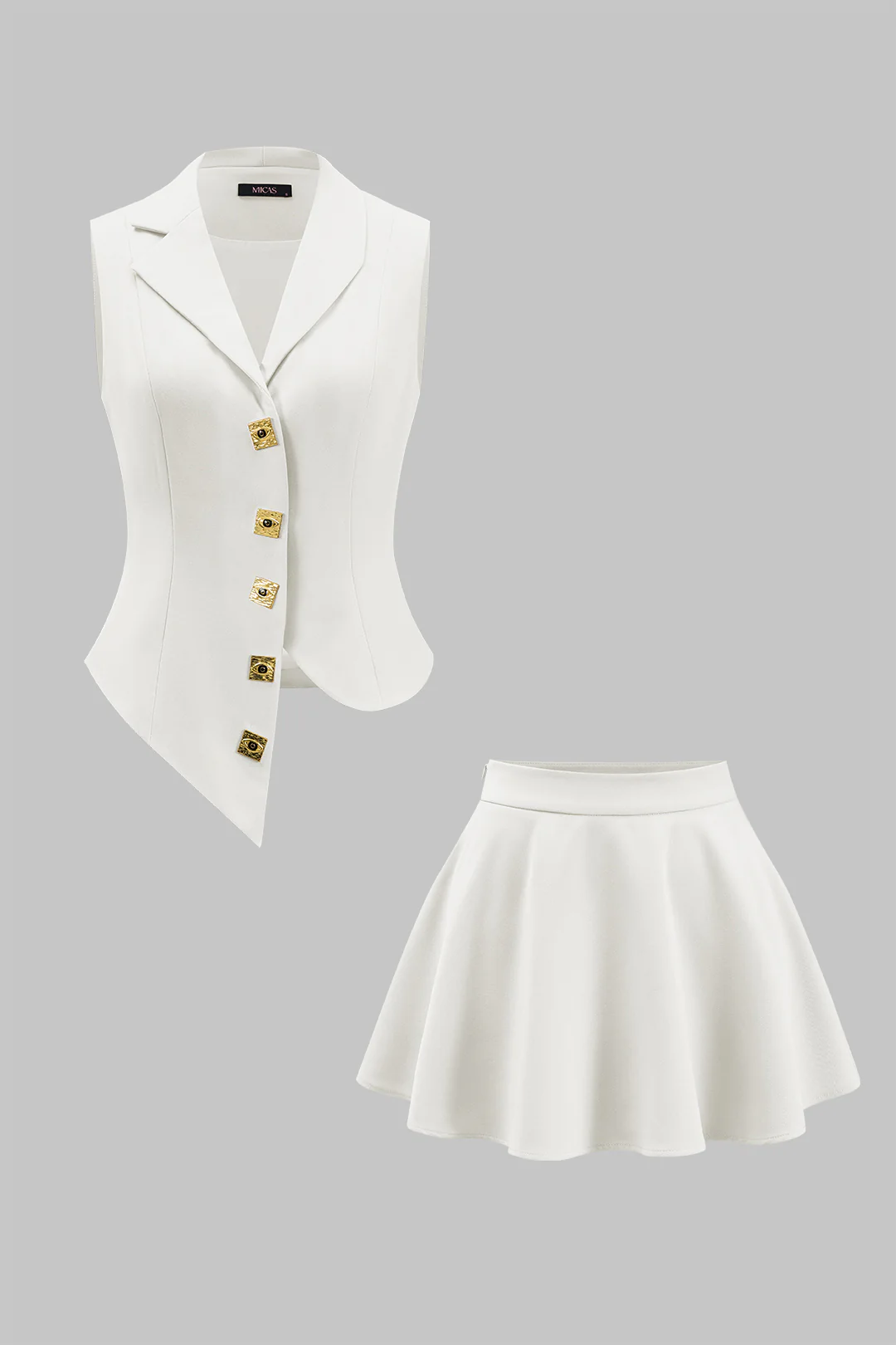 Metallic Asymmetrical Vest And Skirt Set