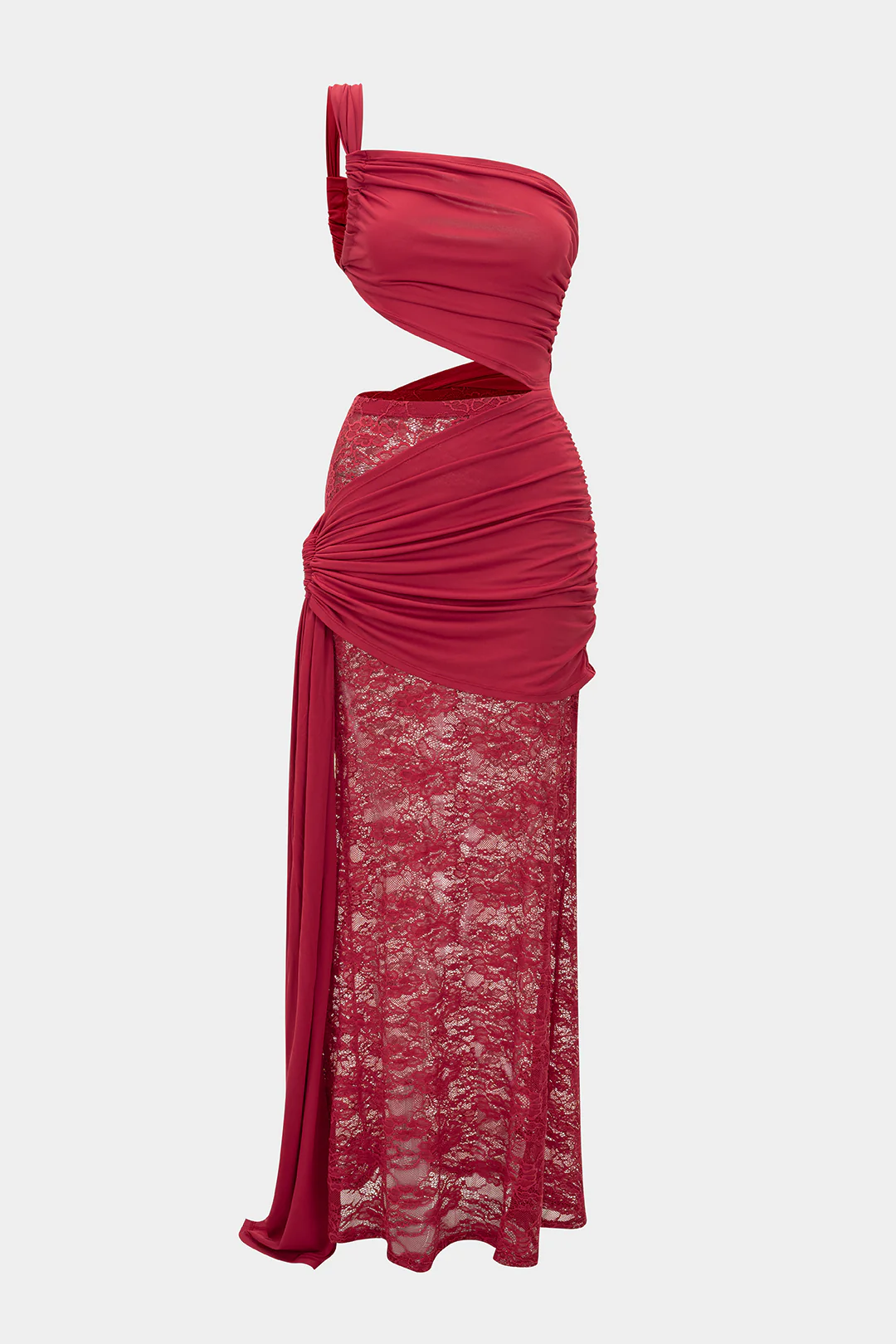 Lace Tie Front Hollow Out Patchwork Ruched Skirt Set - Image 4