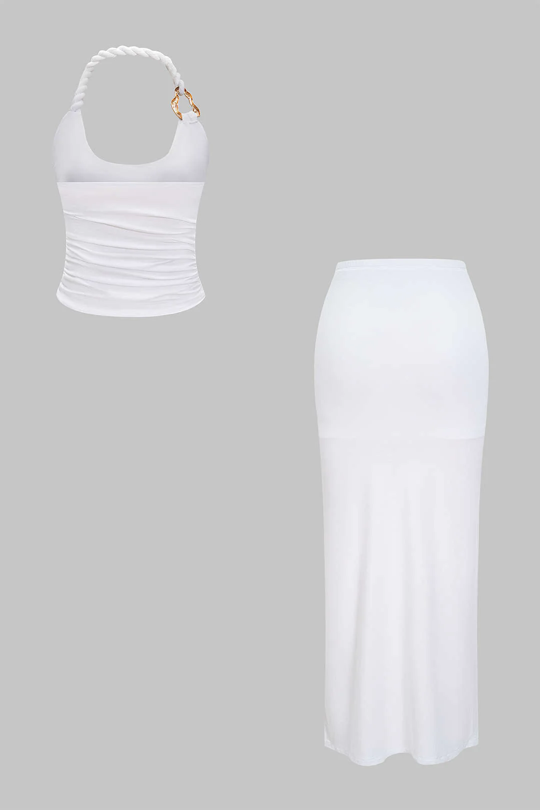 Asymmetrical Twist Knot Metallic Skirt Set - Image 2