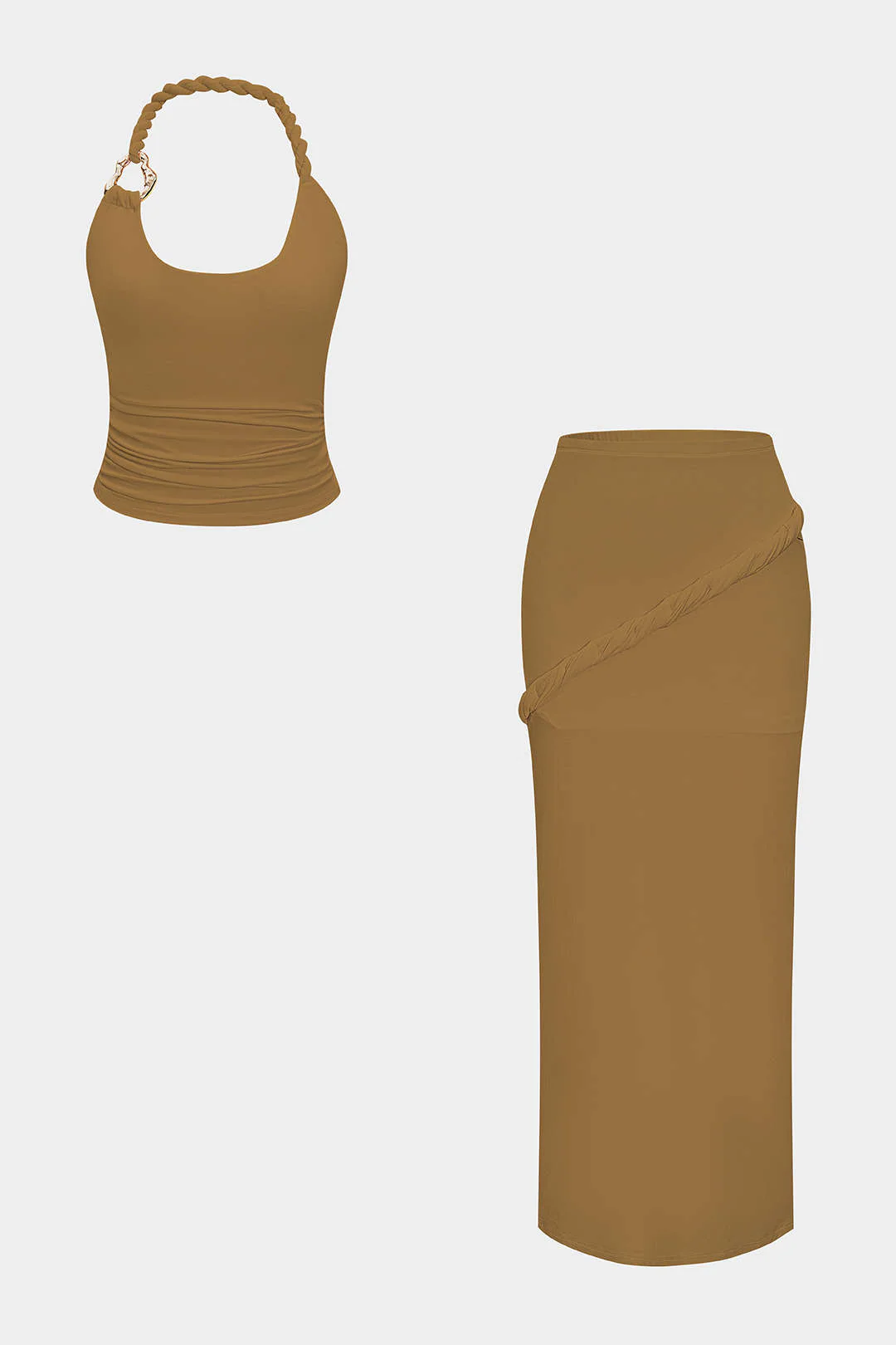 Asymmetrical Twist Knot Metallic Skirt Set - Image 5