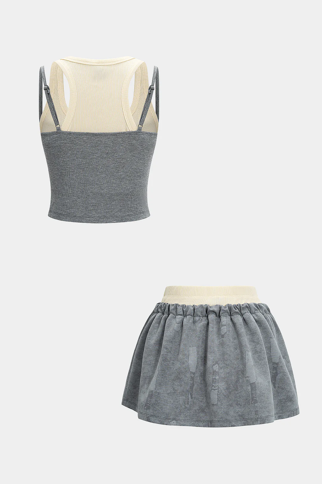 Patchwork Tank Top And Double Waistband Drawstring Skirt Set - Image 2