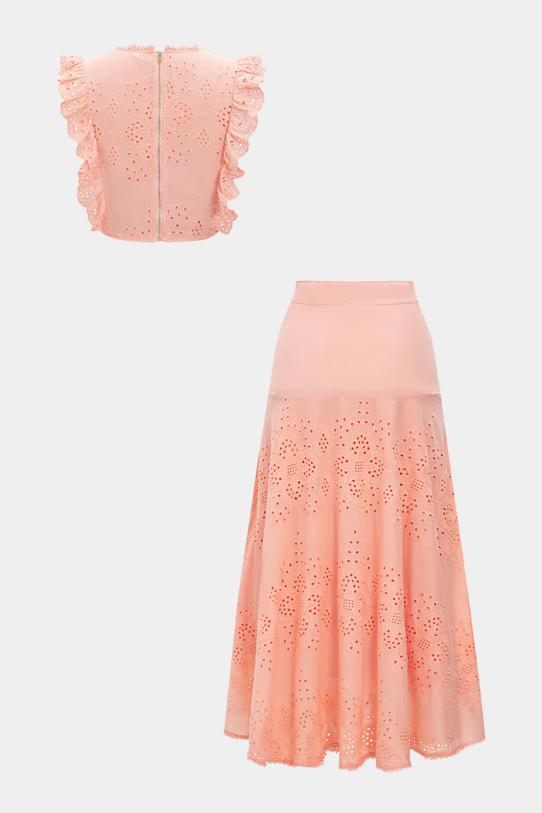 Embroidered Hollowed Out Tank Top And Skirt Set - Image 2