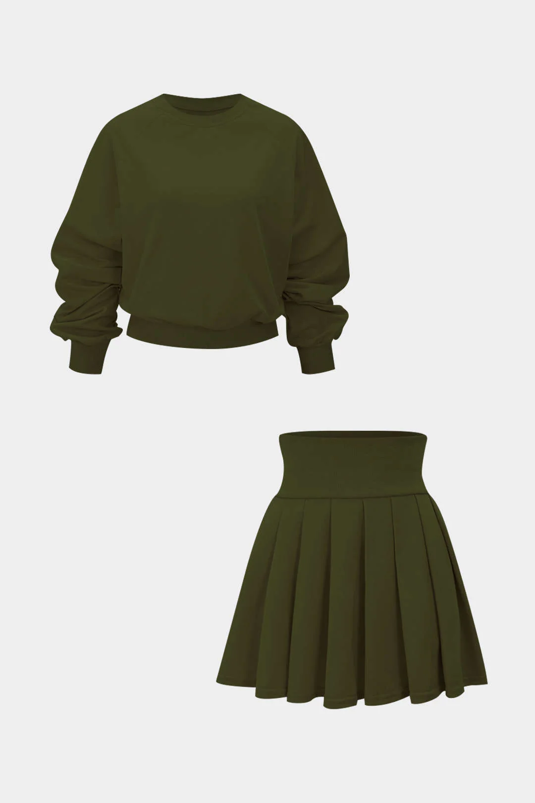 Solid Long-Sleeve Top And Pleated Skirt Set - Image 11