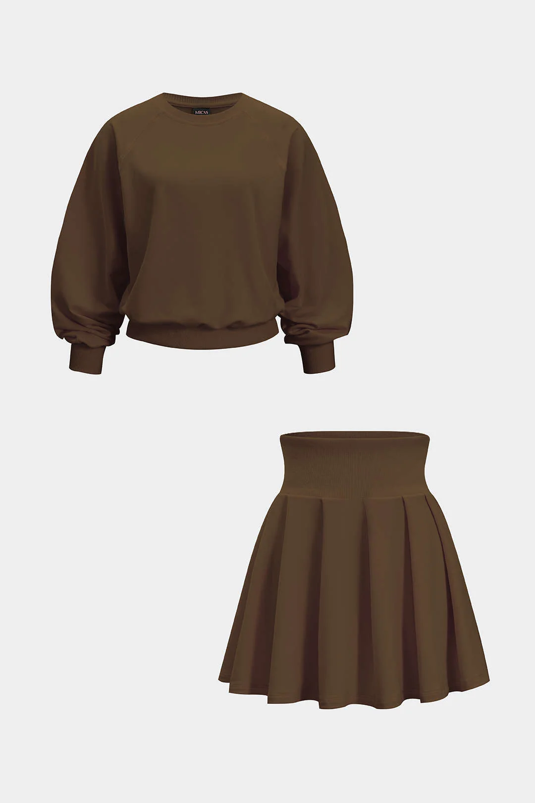 Solid Long-Sleeve Top And Pleated Skirt Set - Image 13