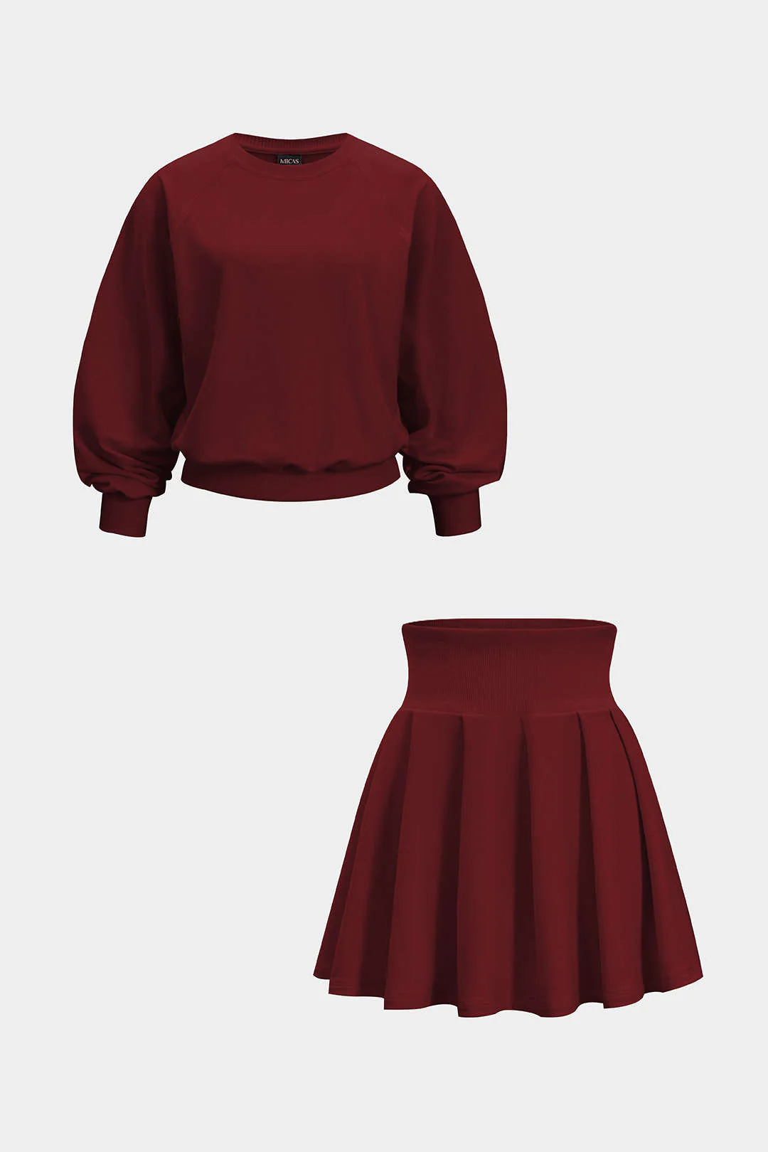 Solid Long-Sleeve Top And Pleated Skirt Set - Image 14