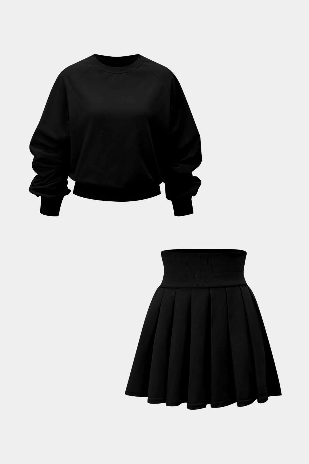 Solid Long-Sleeve Top And Pleated Skirt Set - Image 6