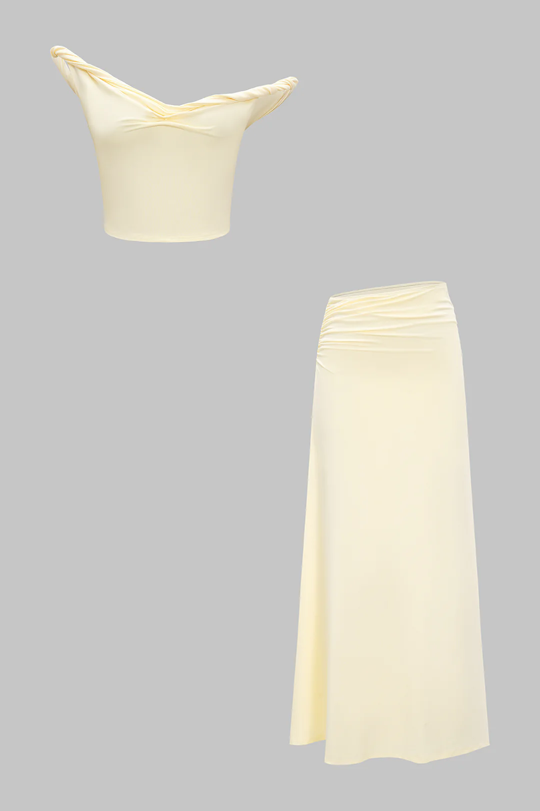 Solid Twist Knot Sleeveless Cropped Top And Ruched Skirt Set - Image 2