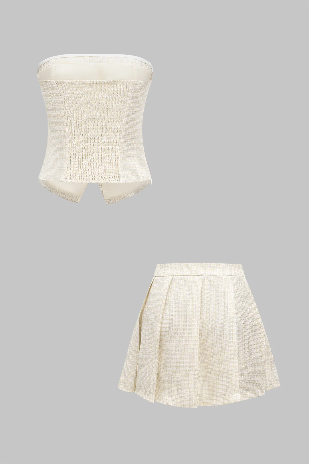 Pearl Button Tube Top And Pleated Skirt Set - Image 2