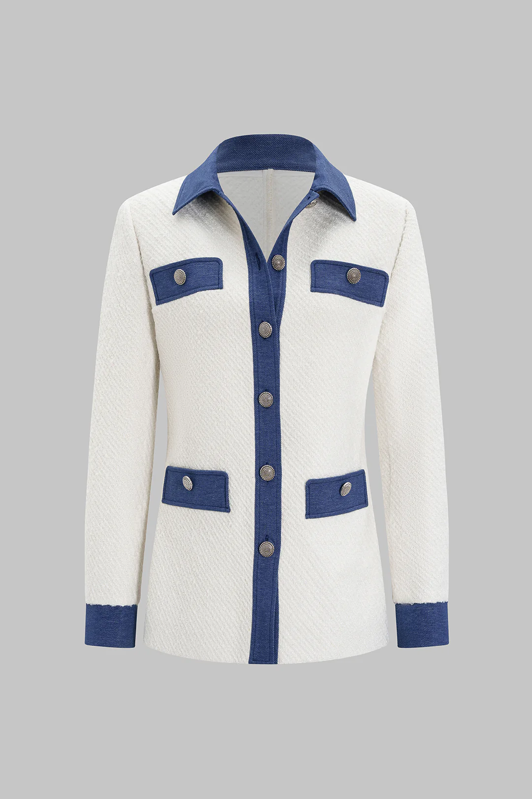 Denim Patchwork Button Blazer