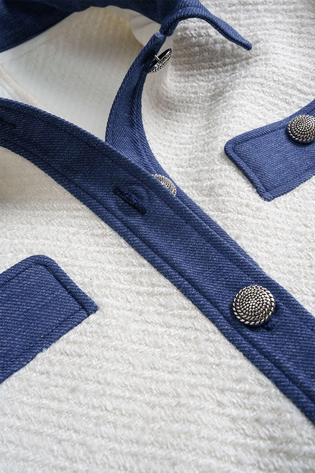 Denim Patchwork Button Blazer - Image 3