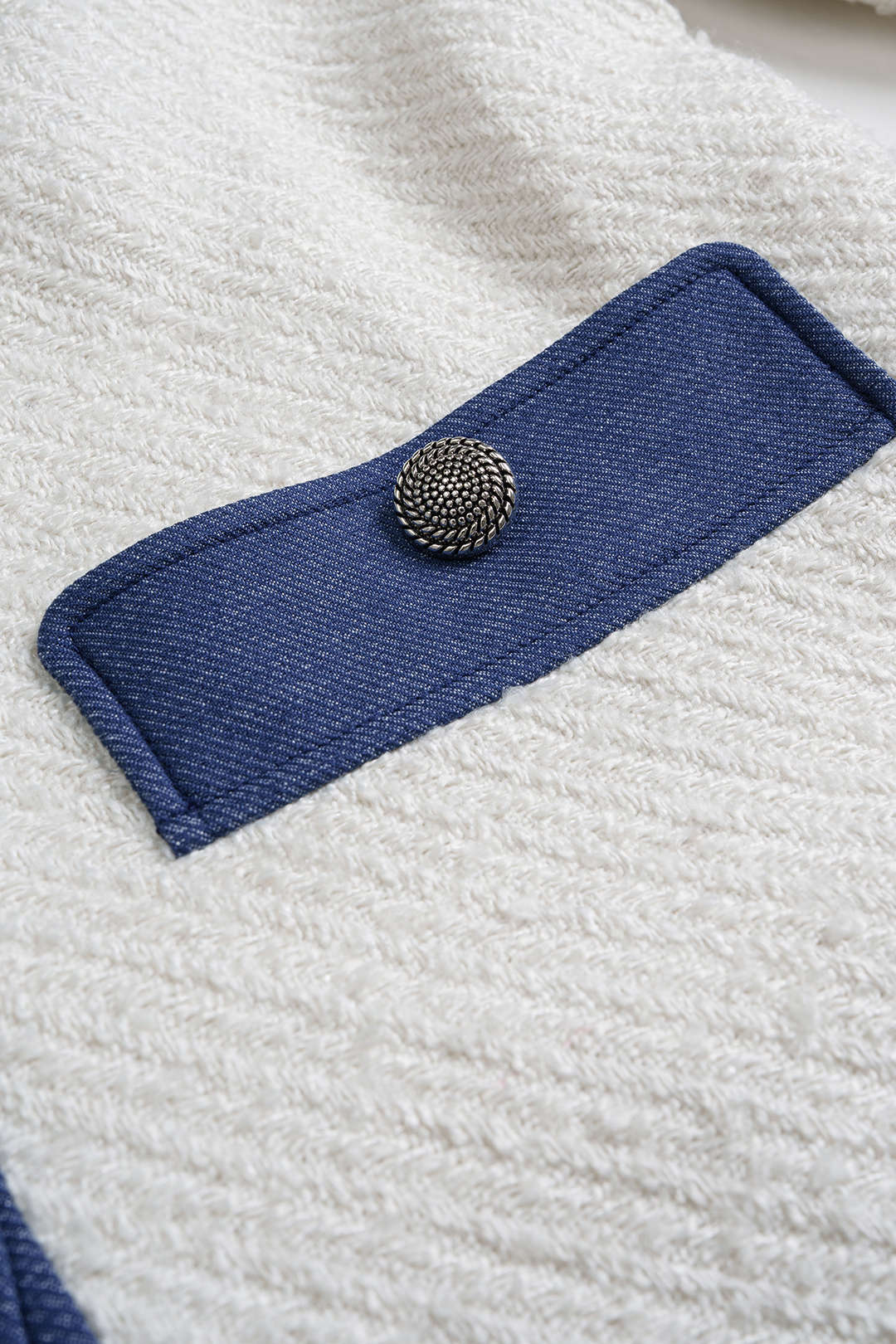 Denim Patchwork Button Blazer - Image 4