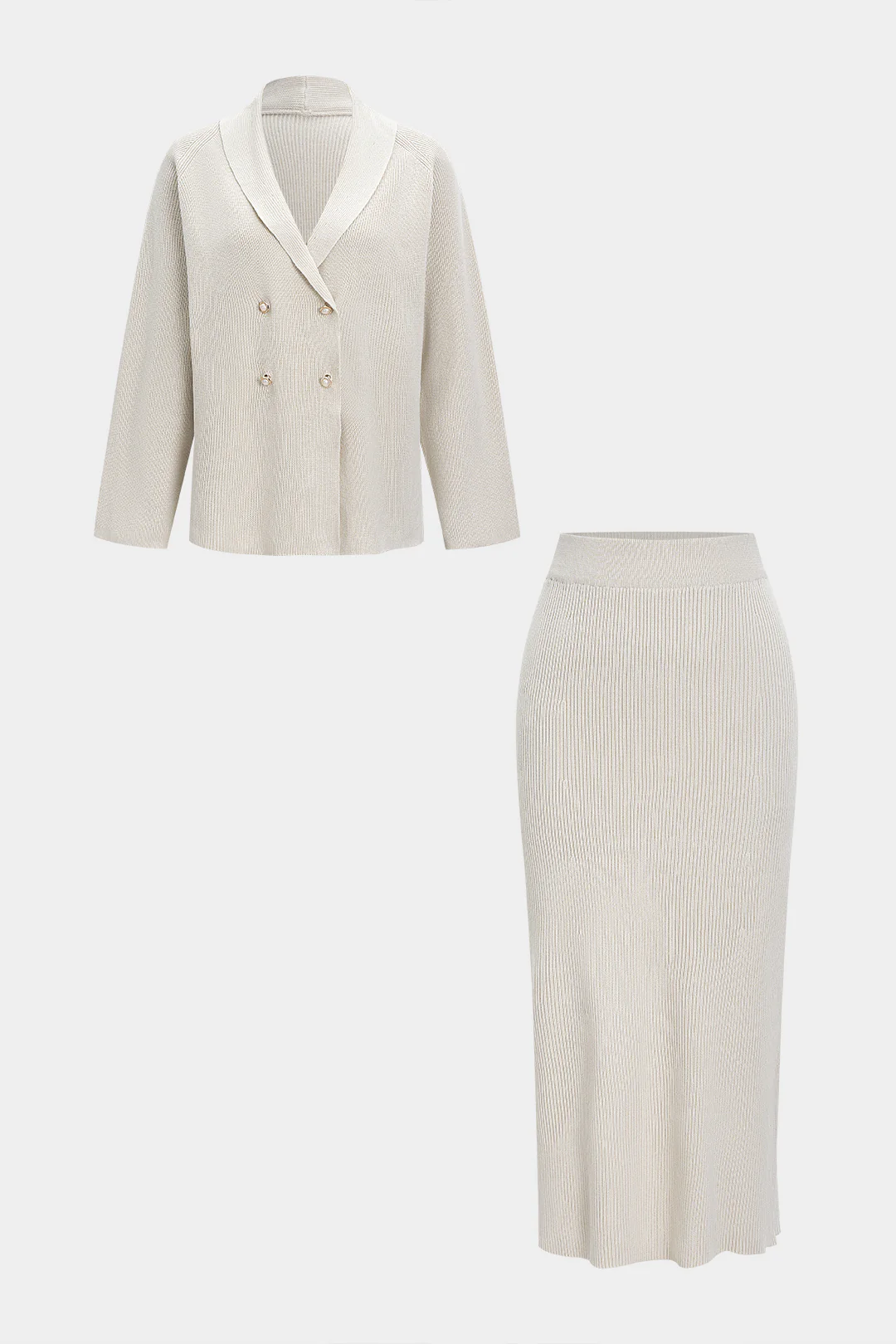 Knit Button Cardigan And Skirt Set