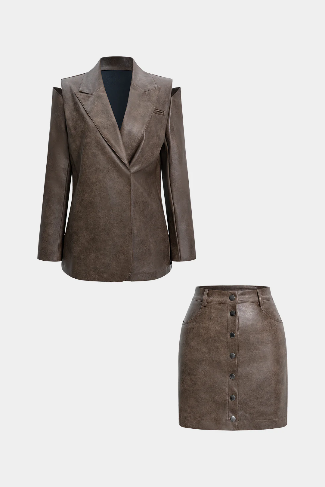 Faux Leather Cut Out Jacket And Mini Skirt Set - Image 3